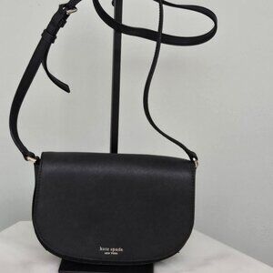 Kate Spade black leather flap crossbody bag